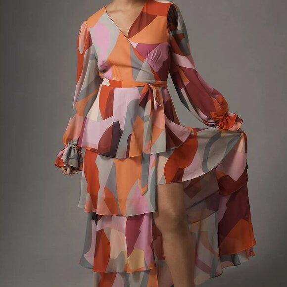 Hutch Geometric Print V-neck Tiered Wrap Maxi Dress - Picture 1 of 6